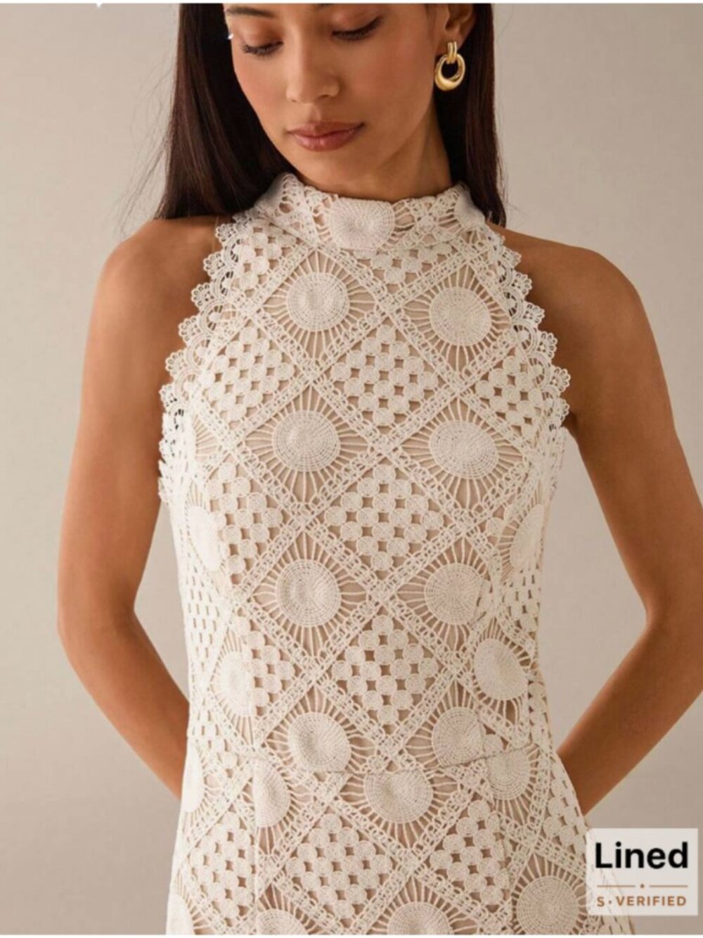 Women's White Crochet Lace Midi Dress Sleeveless Wedding Guest Party - Picture 5 of 7